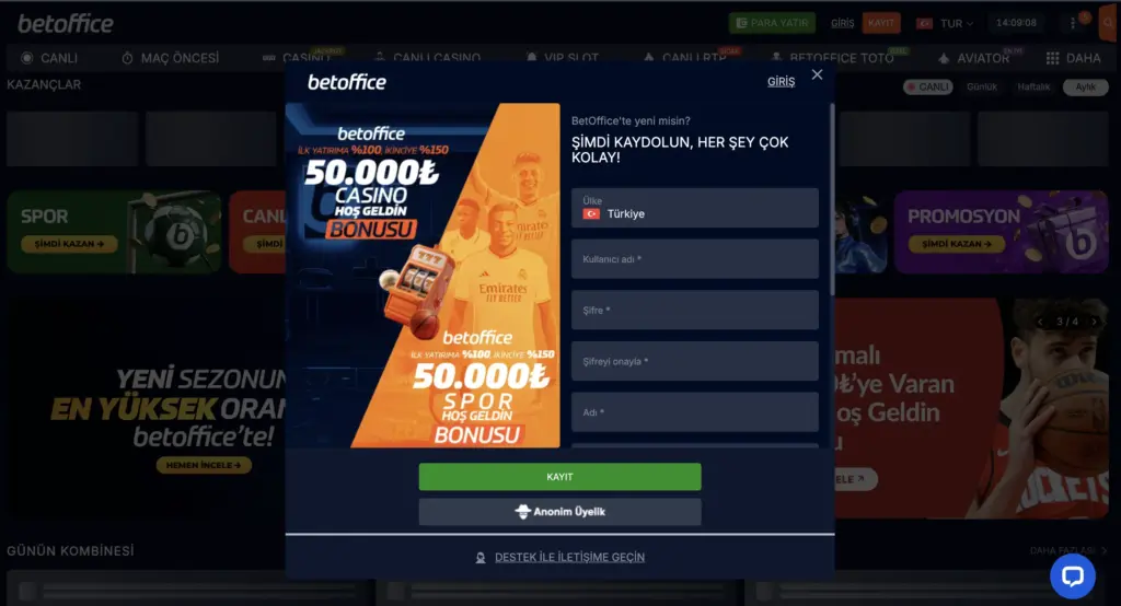 BetOffice Hızlı Kayıt